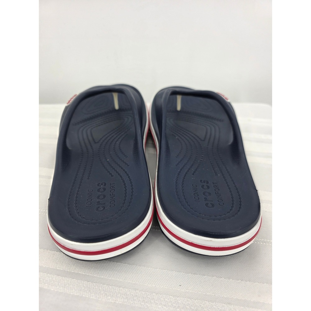 Crocs Bayaband Flip Flops Navy Blue White Red Thong Sandals Womens 9 Mens 7 NWOT - Picture 5 of 7